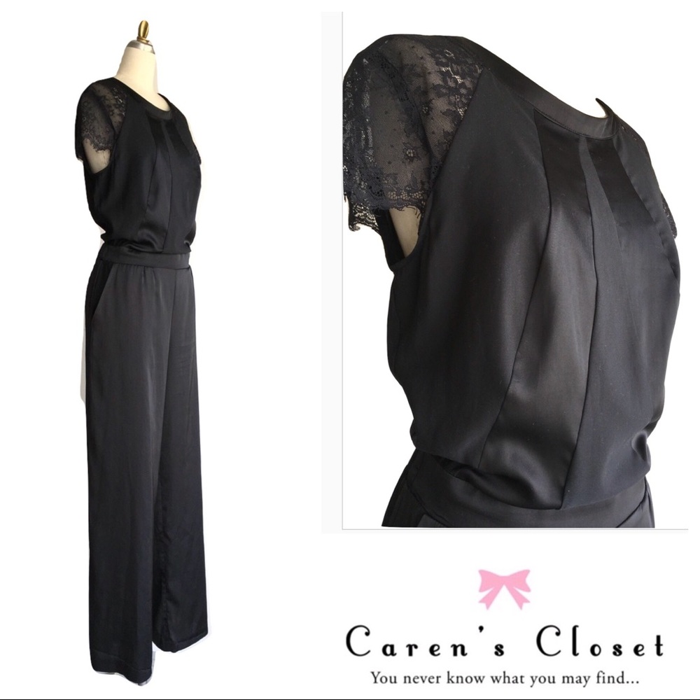 New York & Company Black Satin Pant Jumpsuit